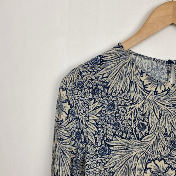 H&M x William Morris & Co 4 Floral Print Top Blouse Navy Blue Ivory - Picture 4 of 15